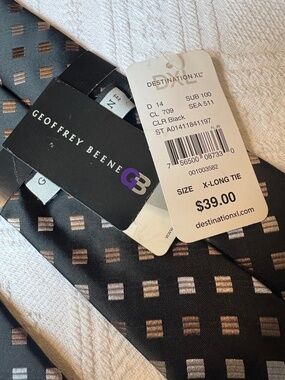 Geoffrey Beene Mens XL Extra Long Tie Black Geometric Copper Gold NWT